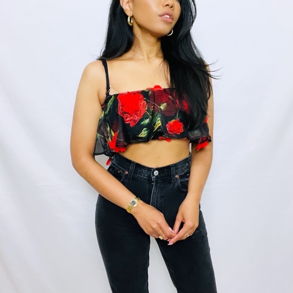 NBD |  Roses Are Red Rojo Rose Cropped Floral Top - Picture 8 of 12